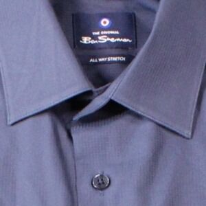 Ben Sherman Slim Fit All Way Stretch Dress Shirt Navy Blue Mens Long Sleeve
